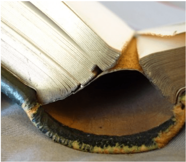 The failed caoutchouc glue on the spine