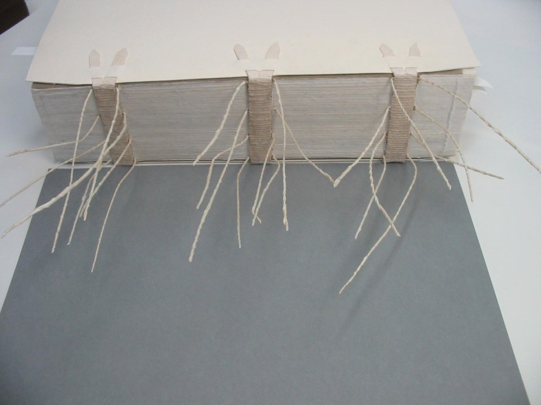 Fig. 10 SKCS 018 during treatment – pasteboards laced on and twisted parchment tackets laced through four sections